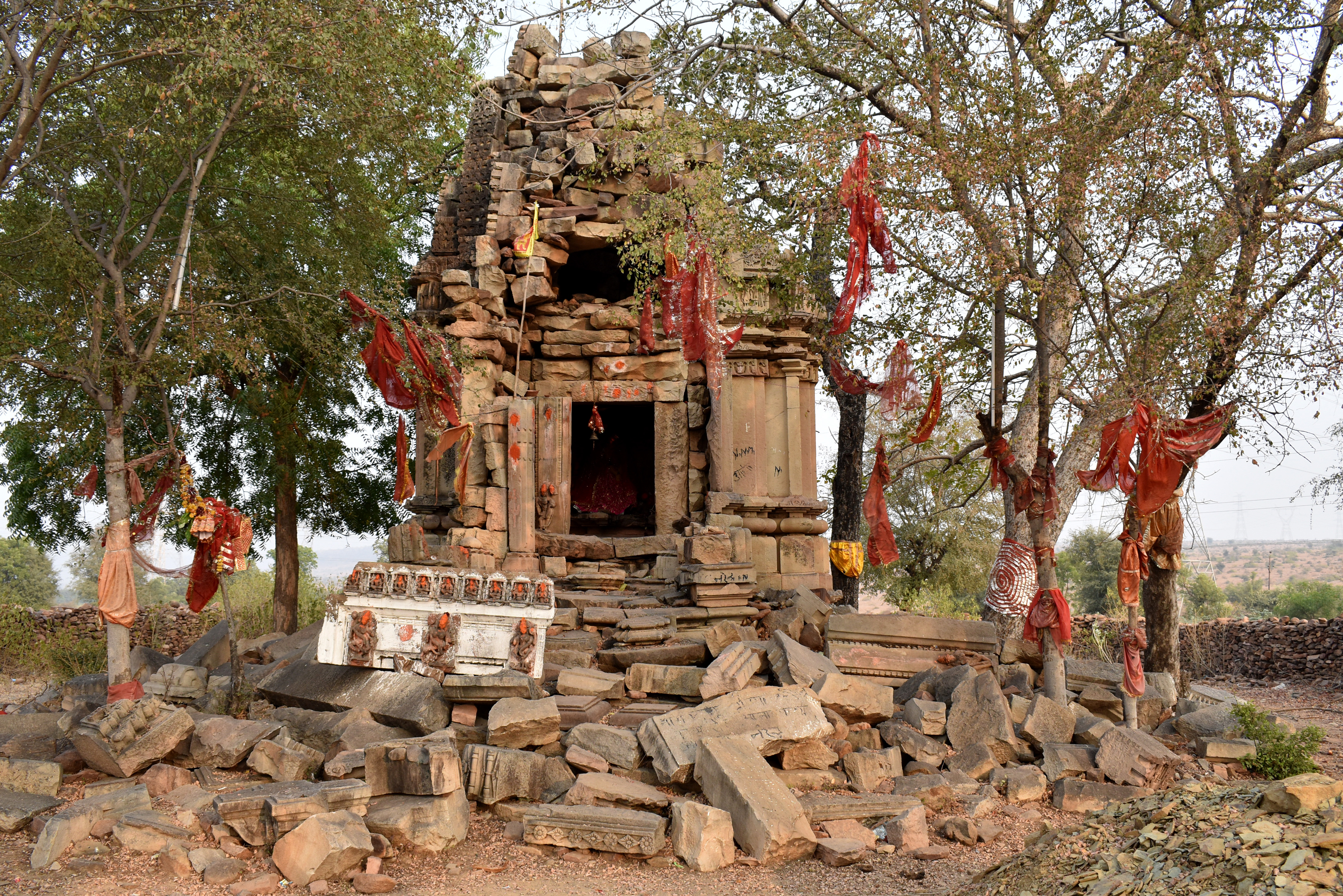 Image 21: View of the dilapidated Mahishasuramardini Temple (Temple 9), outside the boundary wall of the complex, Baroli group of temples.