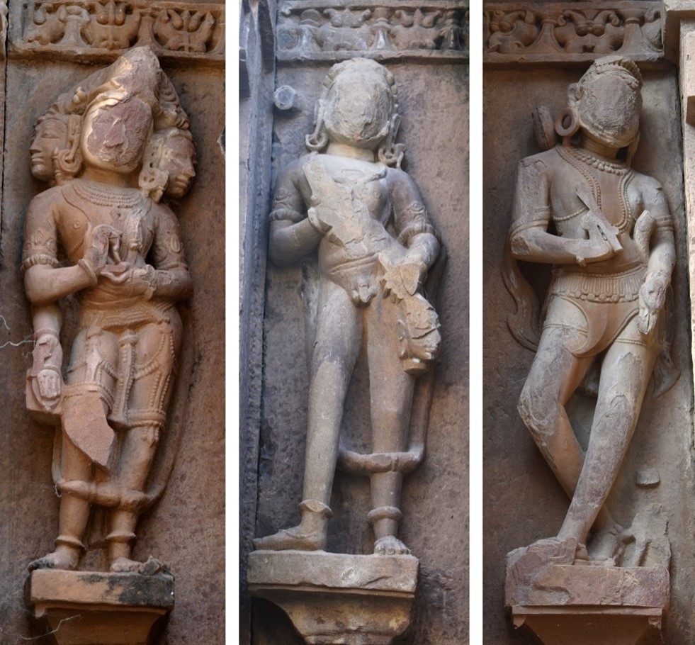 Image 14: Three-headed deity or Atiriktanga Bhairava (left), Bhairava (centre), and a foreigner (right) on the northern wall.