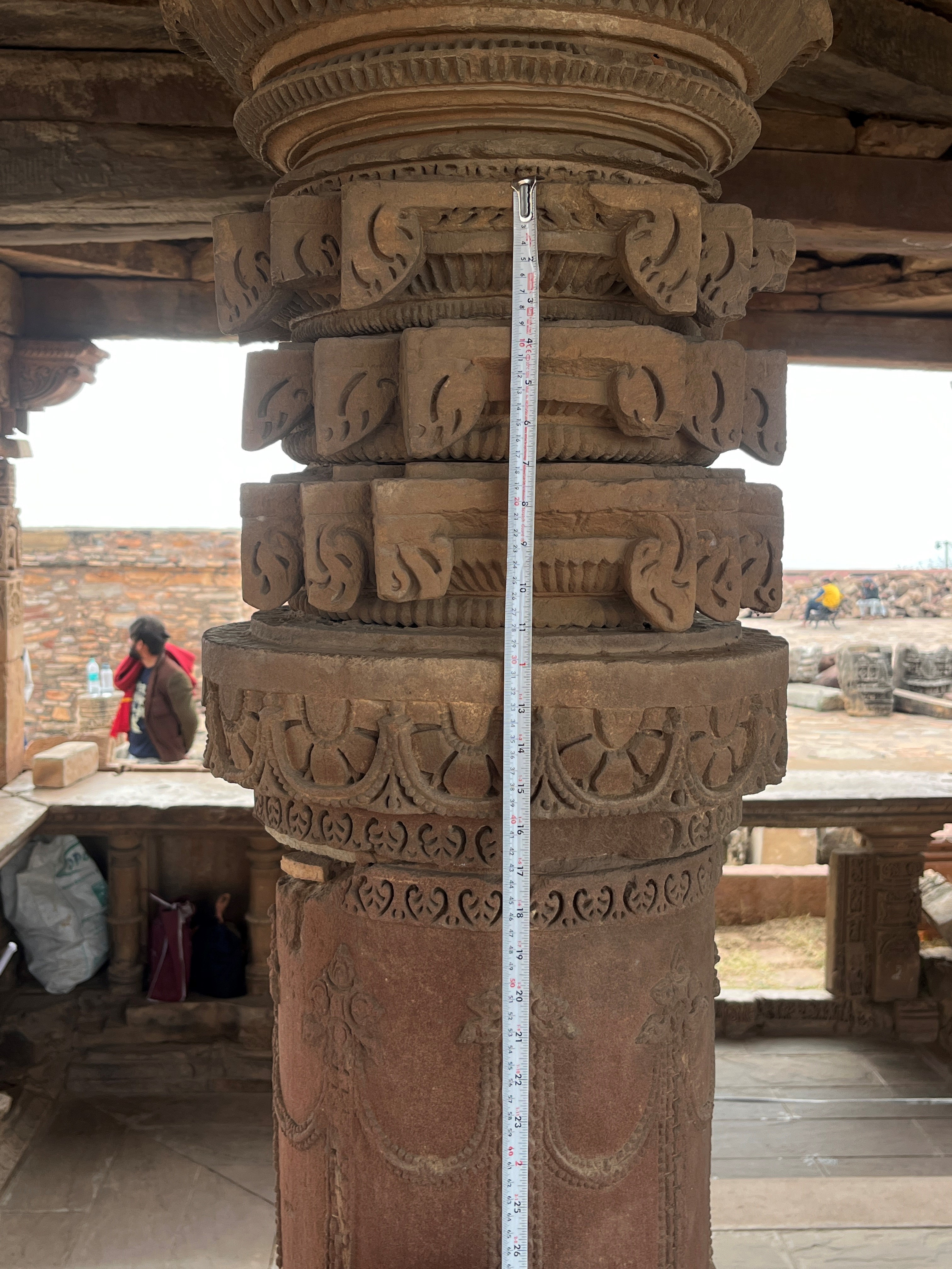 Perpendicular photography of the reading of a measuring tape at heights that were difficult to access, Harshnath Temple Complex, Sikar district, Rajasthan. (Image Courtesy: Ar. Sumit Aher)