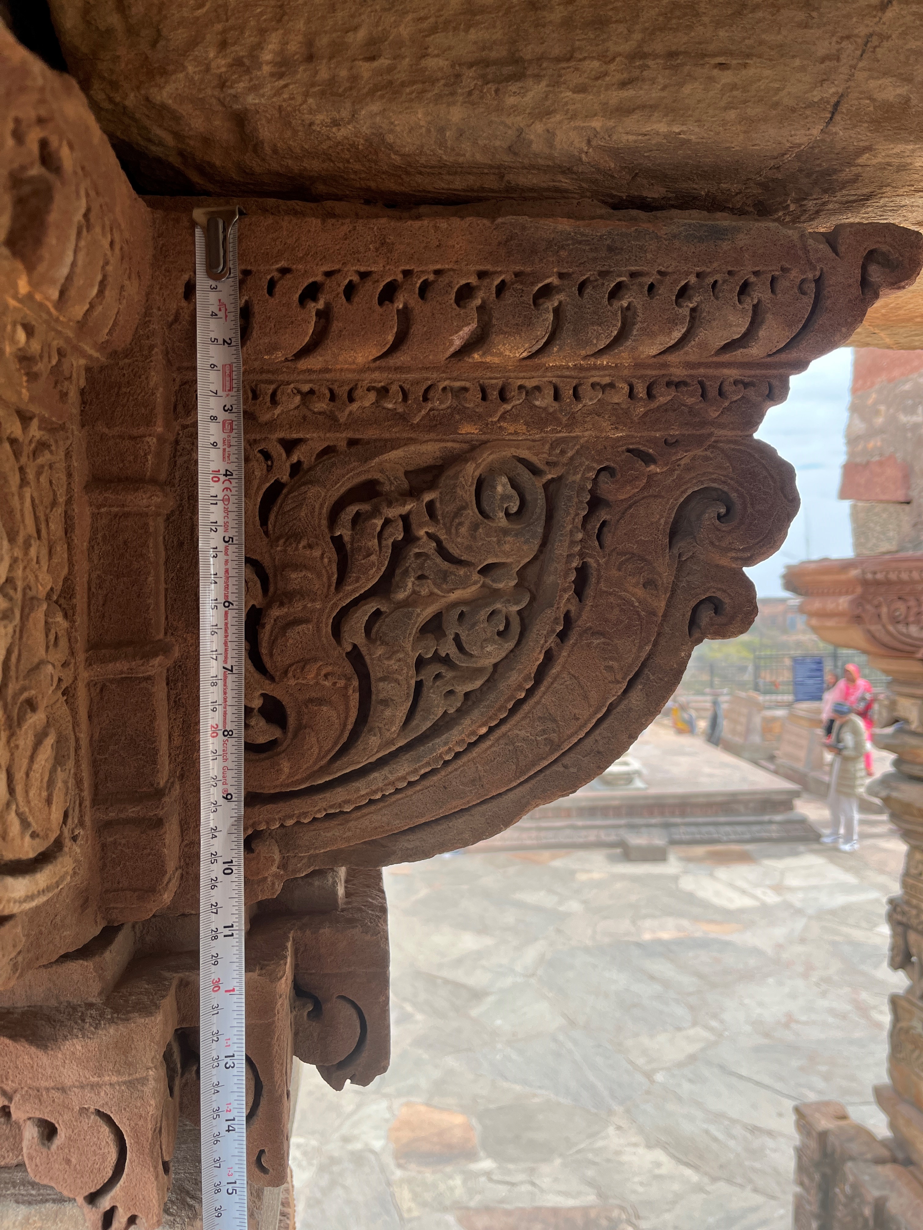 Perpendicular photography of the reading of a measuring tape at heights that were difficult to access, Harshnath Temple Complex, Sikar district, Rajasthan. (Image Courtesy: Ar. Sumit Aher)